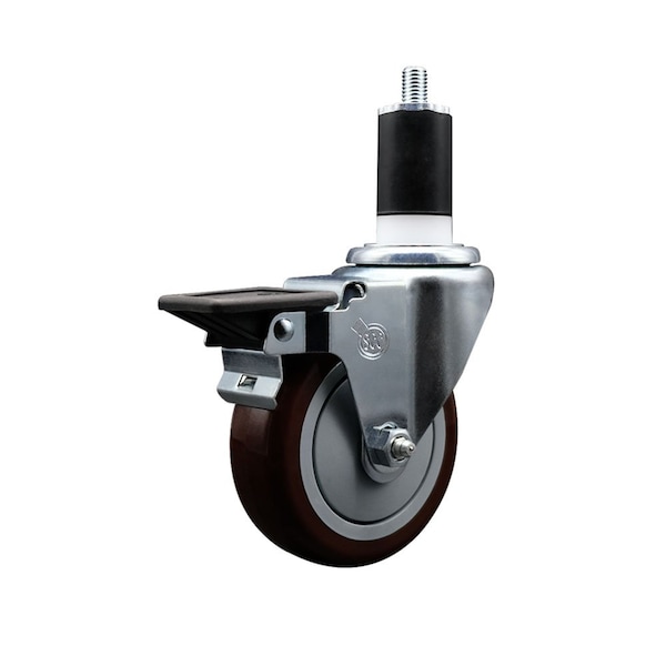 4'' Maroon Poly Swivel 1-1/2'' Expanding Stem Caster with Brake
